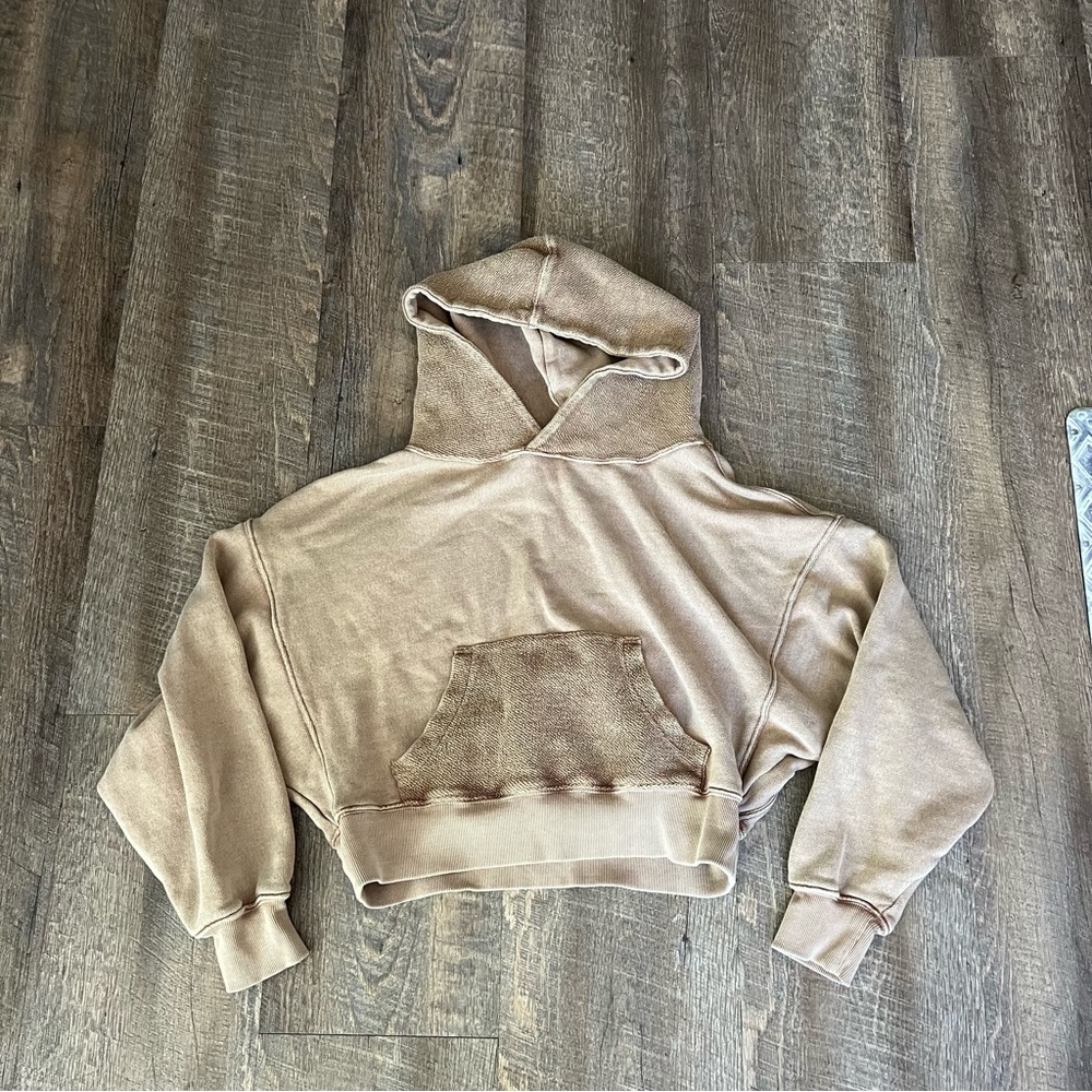 Free People light brown mixed material cropped hoodie